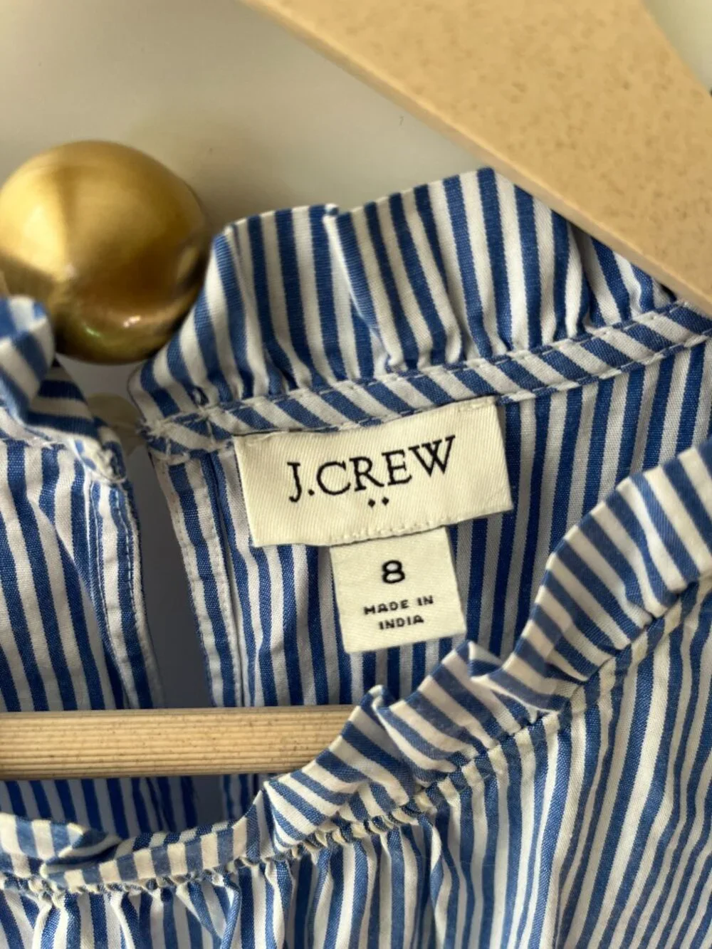 J.Crew Blue & White Striped Ruffle Dress – Size 8